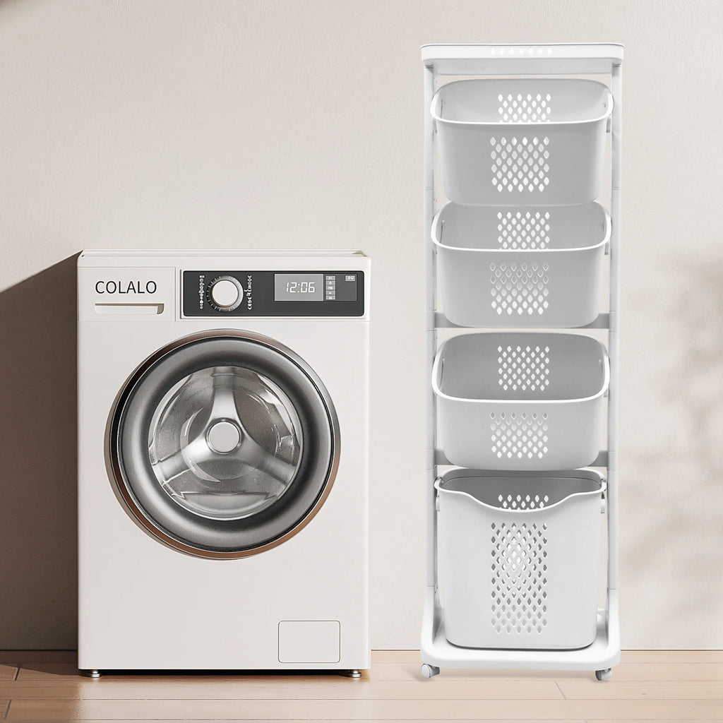 2/4 Tier Laundry Basket Cart Removable Rolling Cart Storage Buckets Plastic Hamper with 4 Wheels Organizer Portable Sort