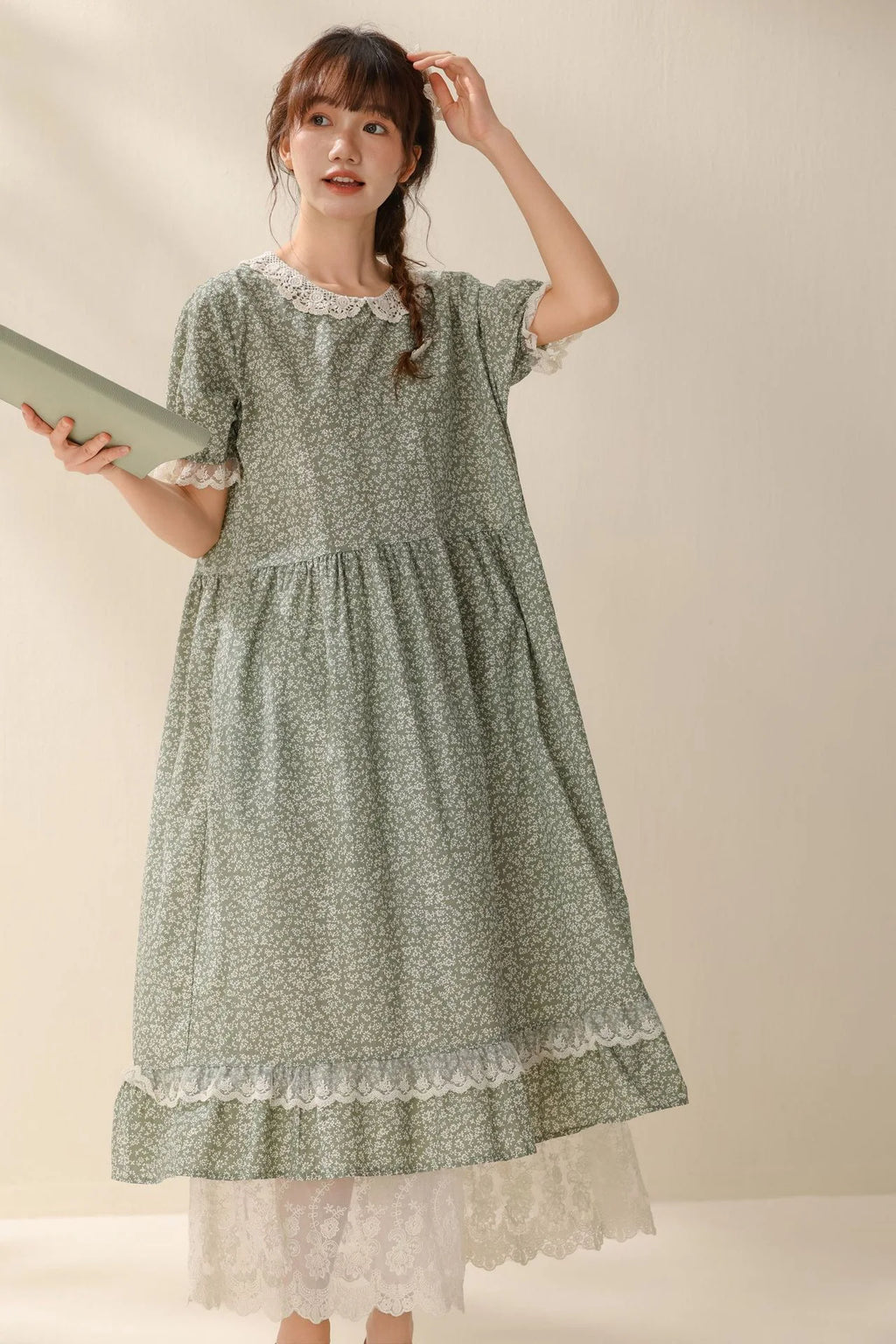 Vintage Ruffled Cotton Linen Flower Dress Women's New Summer Peter Pan Collar Short Sleeve Loose Boho Dress Casual Midi Vestidos