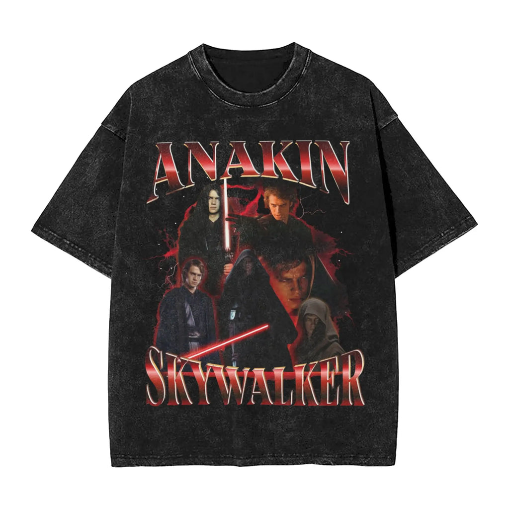 Washed T Shirt Anakin Skywalker Sith Retro Collage Hip Hop Vintage T-Shirts Harajuku Streetwear Graphic Tops Tees for Men Women