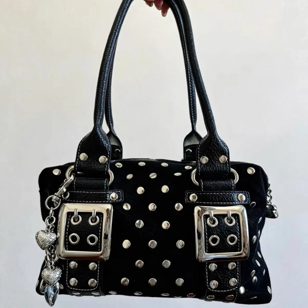 Korean Hot Girl Studded Y2K Tote Bag Women Polka Dot Leather Large Capacity Underarm Bag Ladies Retro Harajuku Handbag Chic 2026