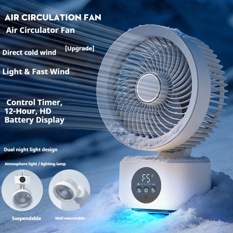HOMEFISH USB Rechargeable Wall‑mounted Fan Foldable Swivel Portable Fan Built‑in Night Light Household Air Cooling Fan