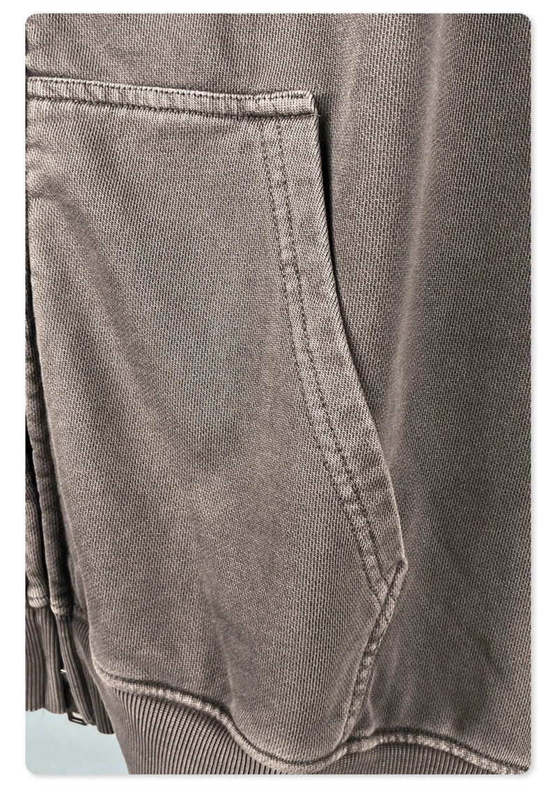 ZODF Heavy Wieght 480gsm Washed Cotton Boxy Zipper Hoodies For Man Unisex Retro Patchwork Off Shoulder Hooded Coats HY1152