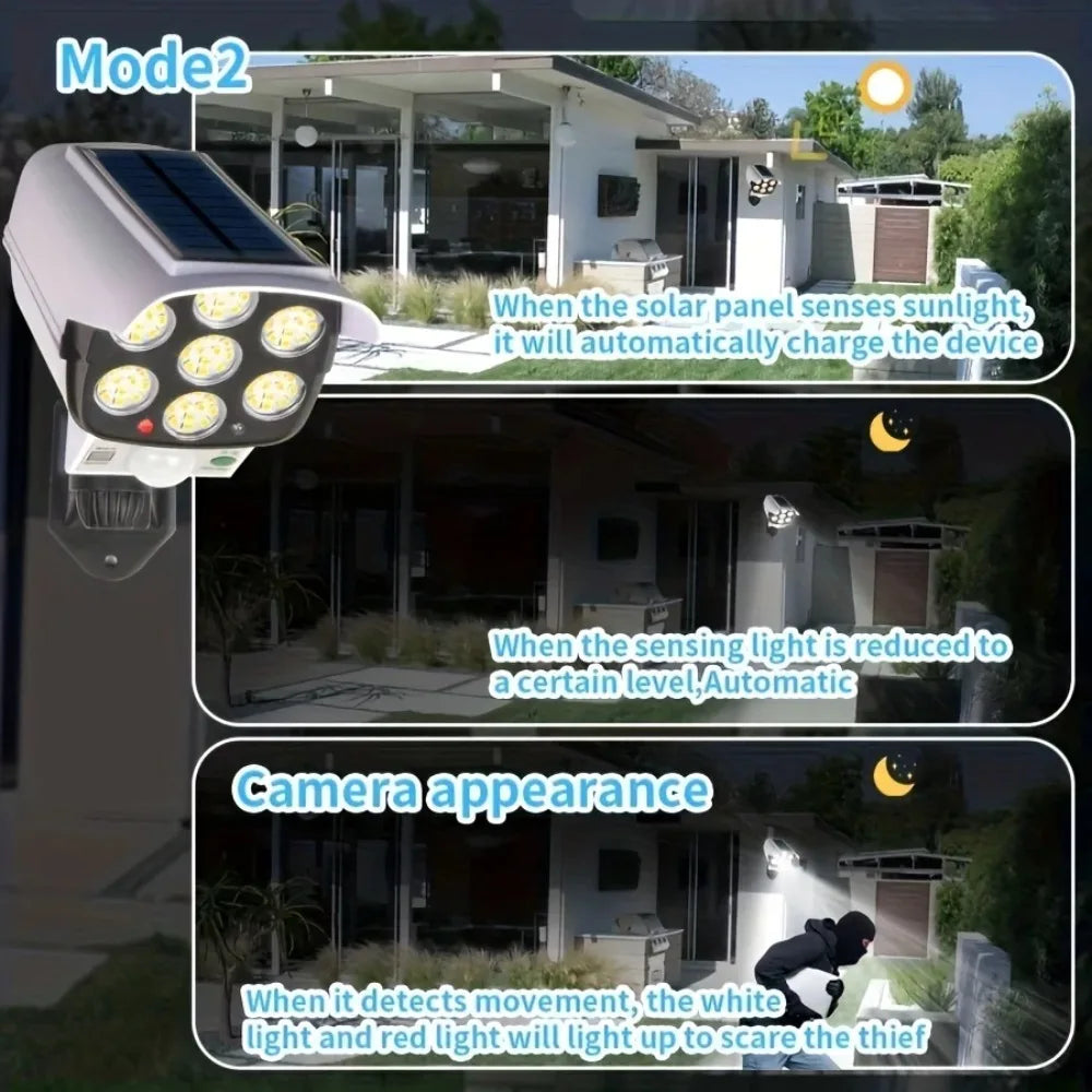 Outdoor Motion-Sensor Solar Light 77 LED Flood Lights Security Camera Ideal for Porches, Gardens, and Patios