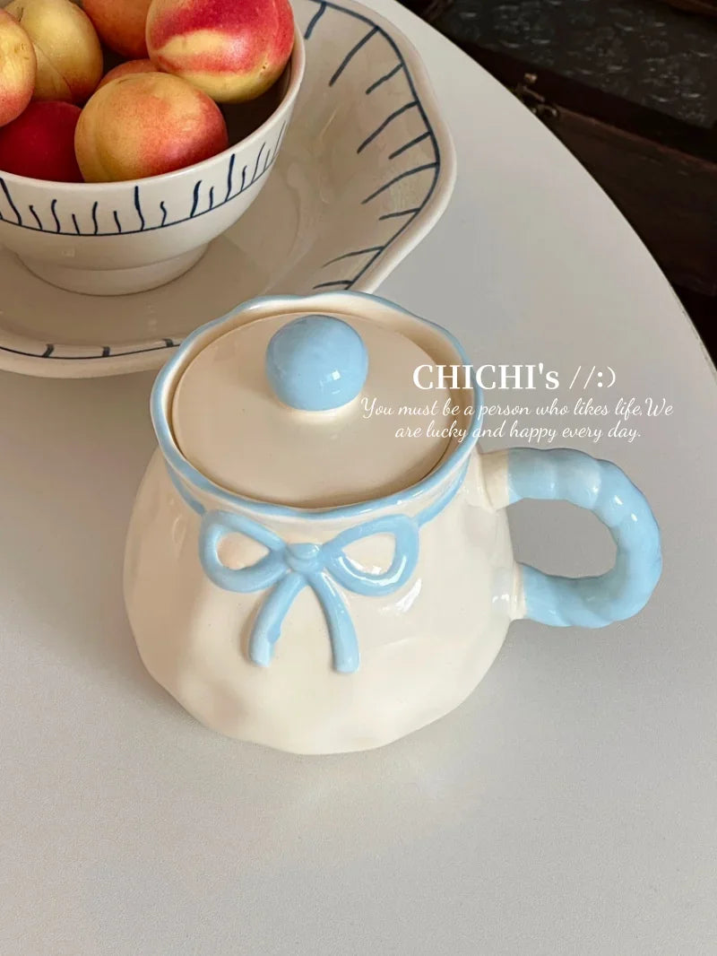 Hand-Painted Ceramic Coffee Mug Milk Cup Water Drinking Cup with Lid Underglaze Color  Design China Mugs for Dining