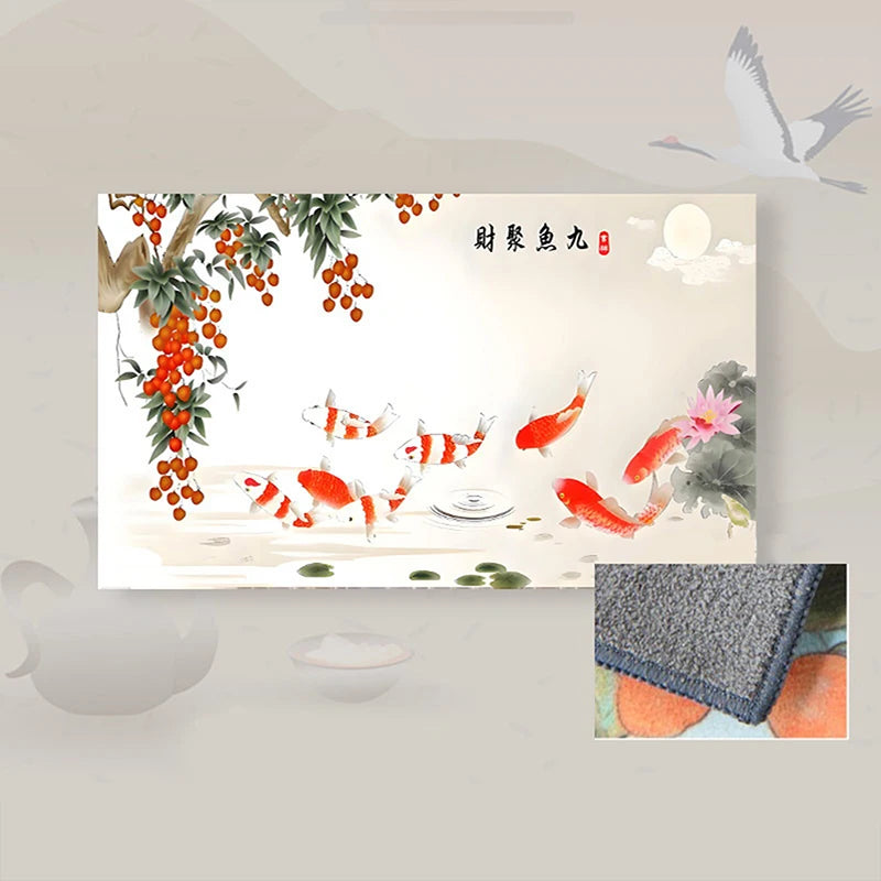 30*18cm High-end Tea Towel With Retro Style And Colorful Painting, Special Tea-drinking Cloth, Premium Tea Set