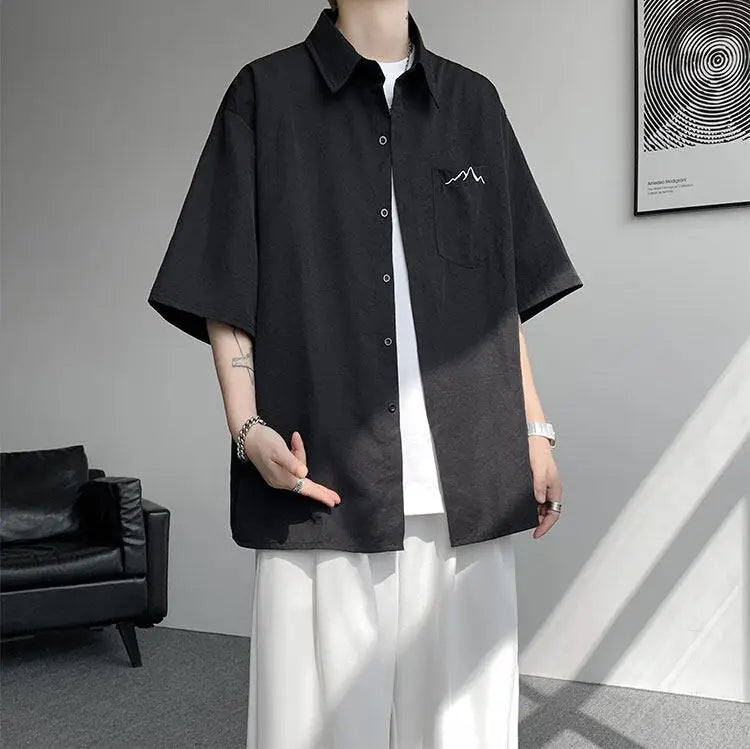 LEGIBLE Spring Summer Solid Shirts Men Casual Oversized Three Quarter Shirts Male Loose Fit Shirt for Man