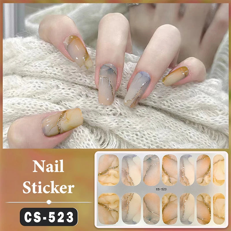 No Baking Lamp Waterproof Nail Wraps Full Cover Nail Stickers Firm And Not Easy To Fall Off 14 Nails/Set Multi Color Nail Patch