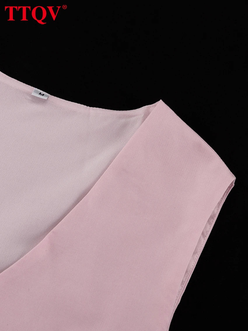 TTQV Summer Loose Pink 2 Piece Sets Woman Outfit Fashion Sleeveless Tank Top With High Waist Wide Pants Set Female Streetwear