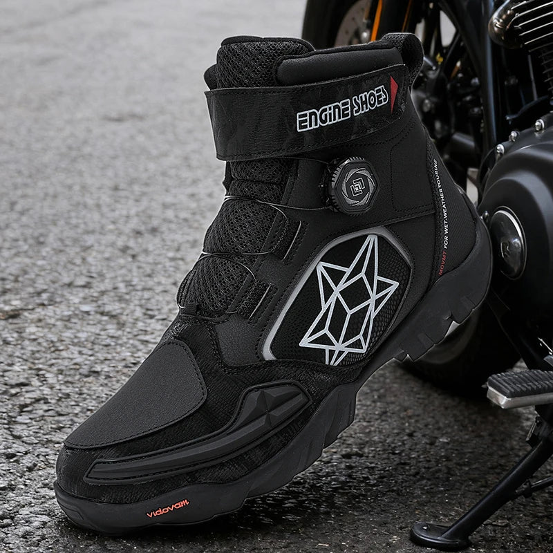 Motorcycle Riding Shoes Men's Breathable Leather Boots Casual Comfortable Slip-On Ankle Boots for Urban Cycling
