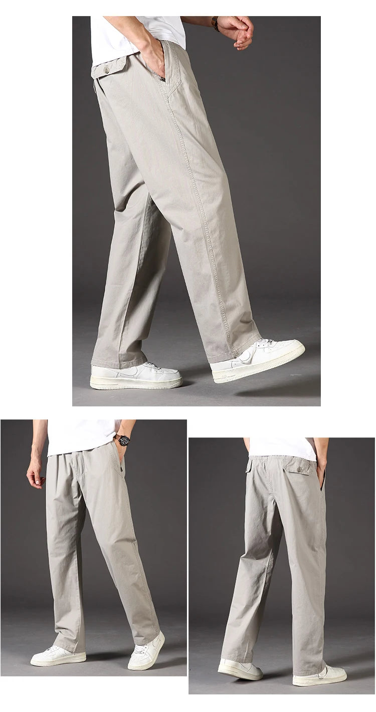 Mens Casual Cargo Pants Loose Fit Spring Autumn Men's Cotton Trousers Sports Many Pockets Wide Leg Straight Pants