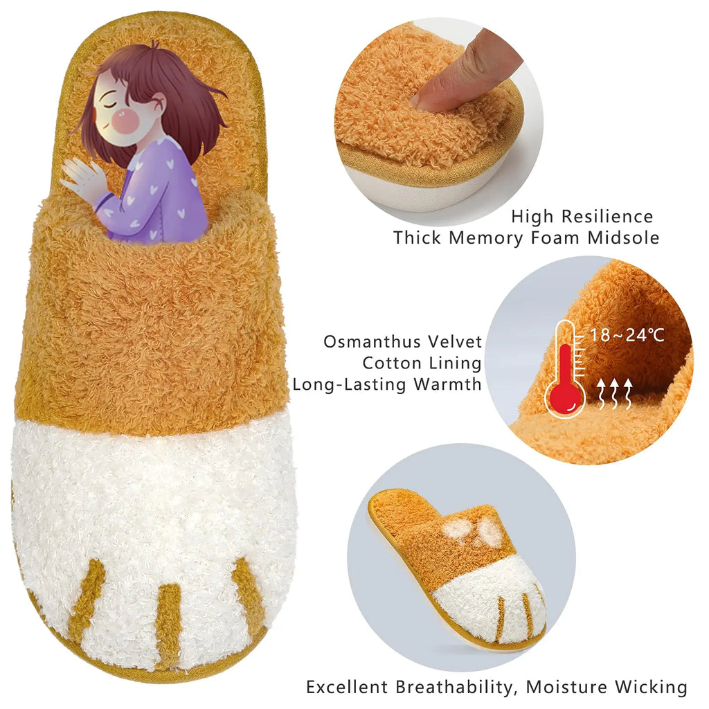 Crestar Women's Cat Paw Cozy Slippers Indoor Warm Gifts for Women Men with Memory Foam Trendy Cute Fuzzy Winter House Shoes