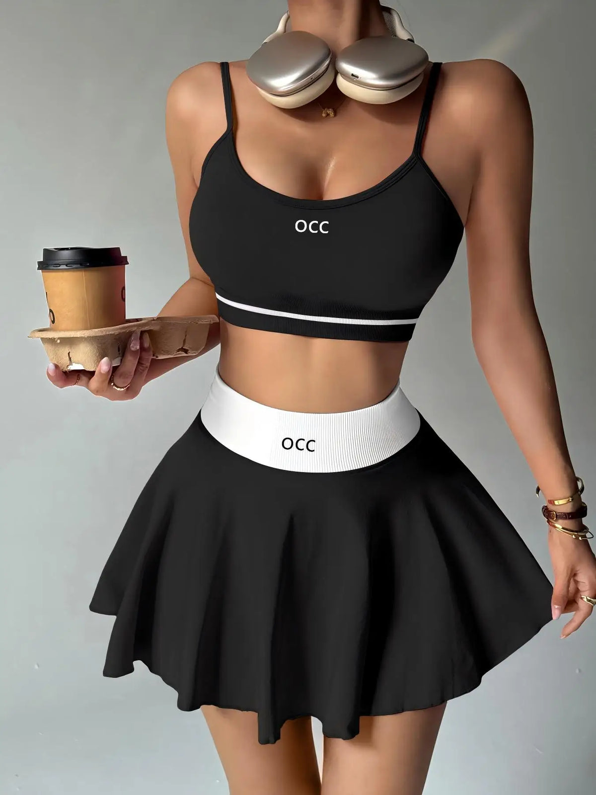 Yoga bra, high waisted tennis skirt, running and fitness pleated skirt, two-piece set, women's comfortable tennis skirt