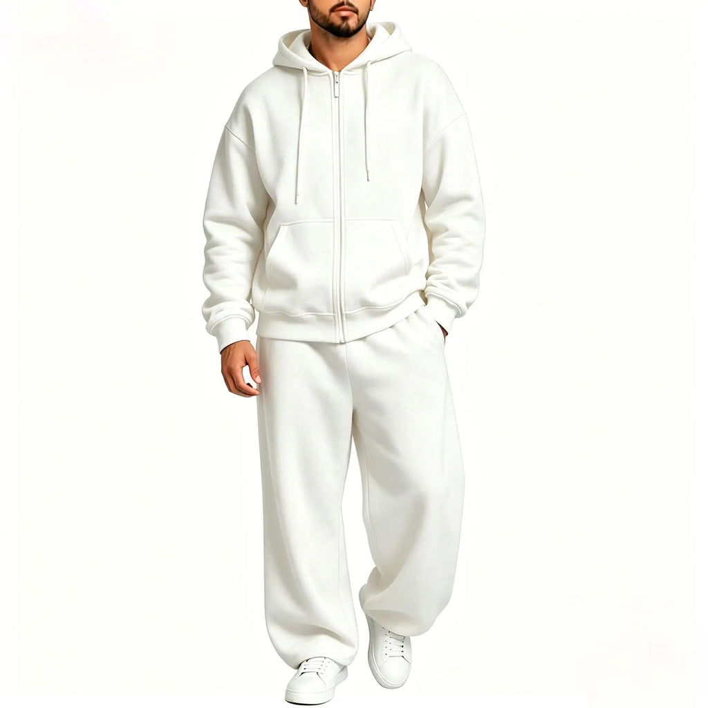 Women's Autumn Winter Fleece-lined Warm Tracksuits Zip-up Hooded Sweatshirt And Drawstring Pants Two Piece Set