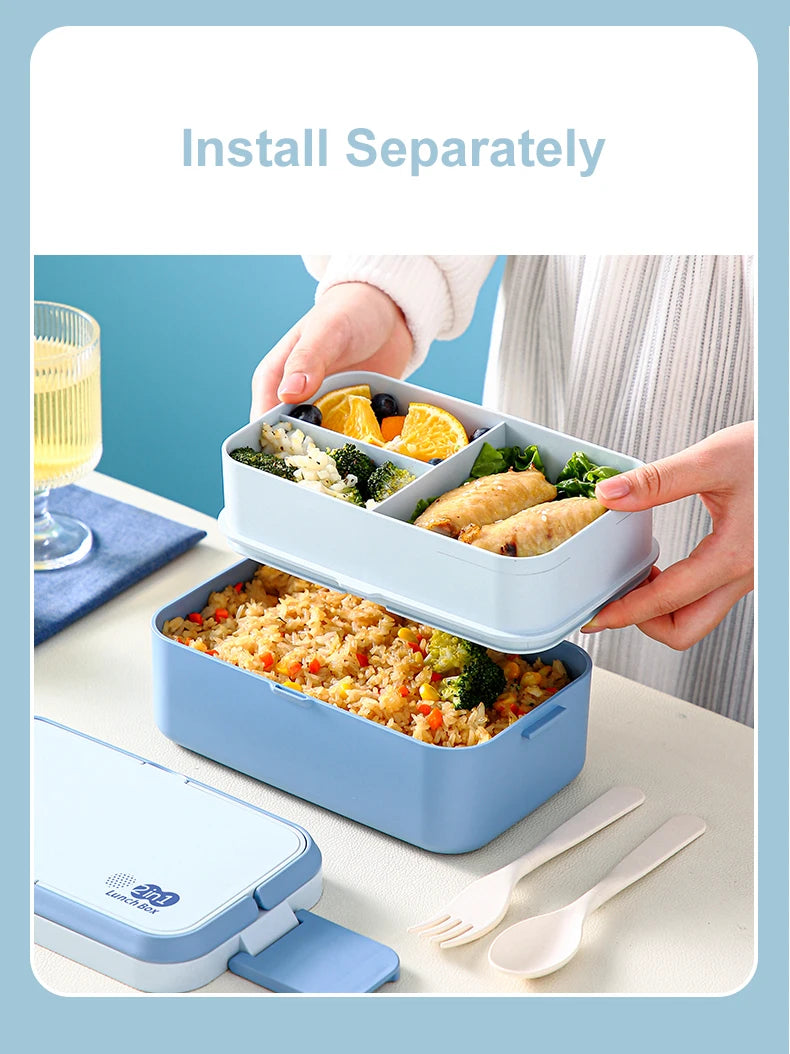 Picnic Lunch Box Bamboo Fiber 3in1 Double Layer Microwavable Bento Box Food Storage Containers school Child Lunch Boxes for Kids
