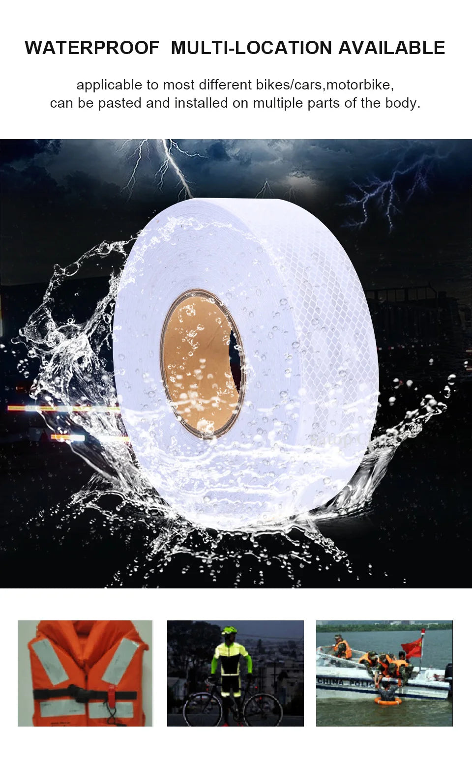 2''x17FT Reflective Strips Car Stickers PET Self-adhesive White Reflect Decal Light Reflector For Things Waterproof Bicycle Tape