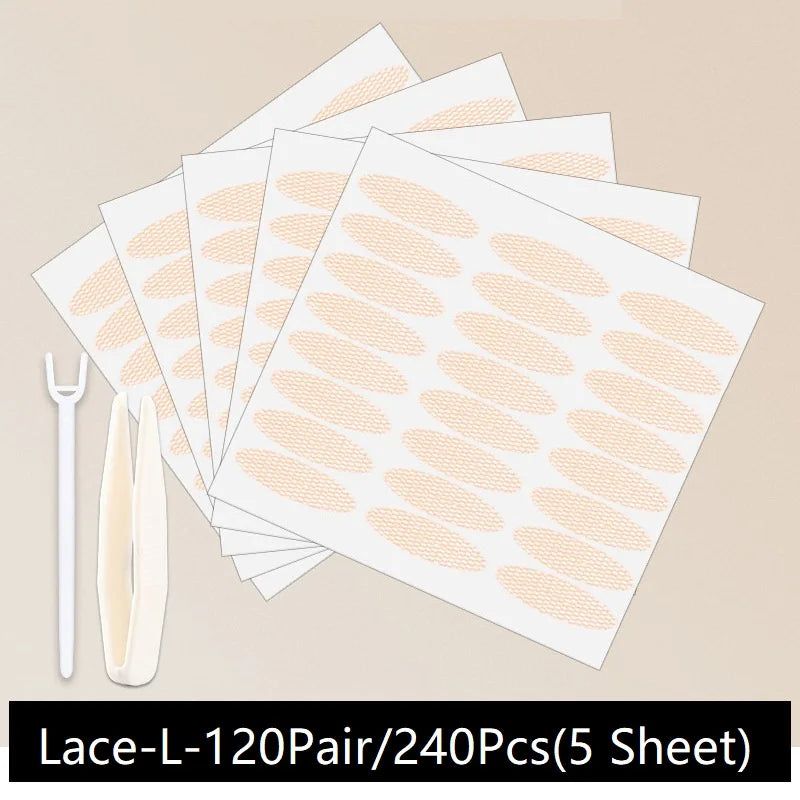 240PCS Eyelid Tape Double Glue Sticker Invisible Double Fold Eyelid Lace Paste Clear Beige Stripe Self-adhesive Eye Makeup Tool