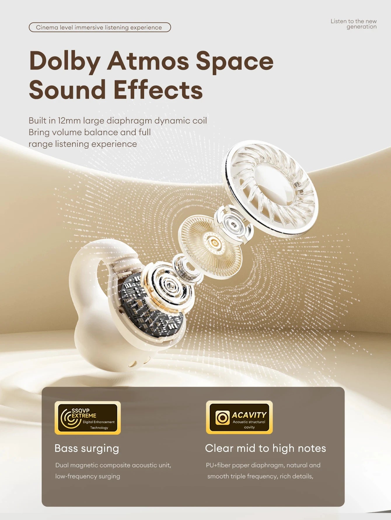Origina Lenovo LP25 Bluetooth V5.4 Earphones Multi-function Ear-clip Design Headphones Fast Charging With Type-C Port Earbuds