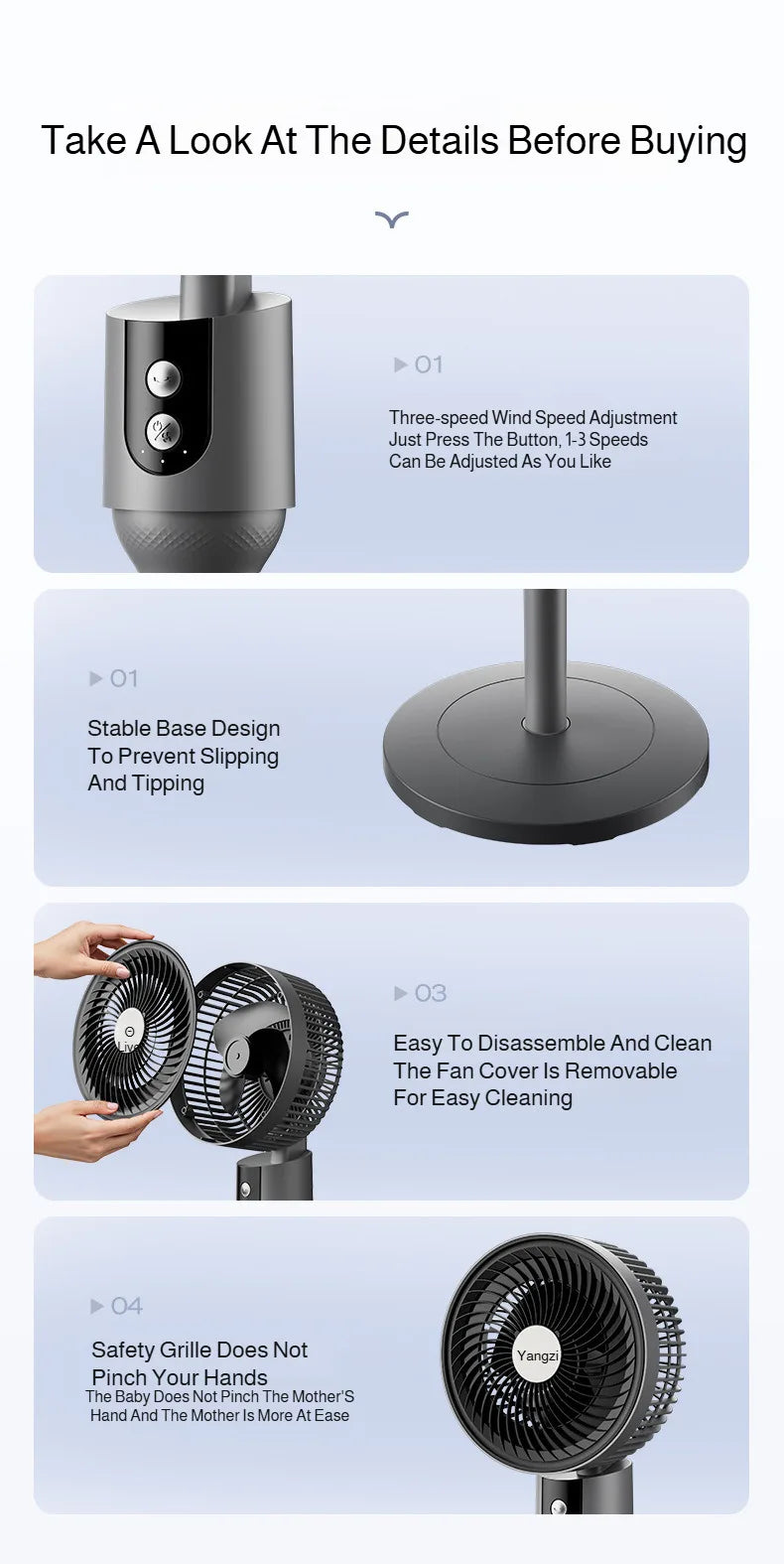 Household floor fan three-speed wind silent electric fan floor fan high wind air circulation fan dual-purpose adjustable fan
