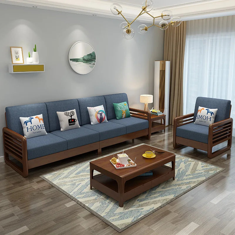 New Design Living Room High End Wholesale Customization Home Furniture Set Modern Solid Wood Frame Fabric Sectional Wooden Sofa
