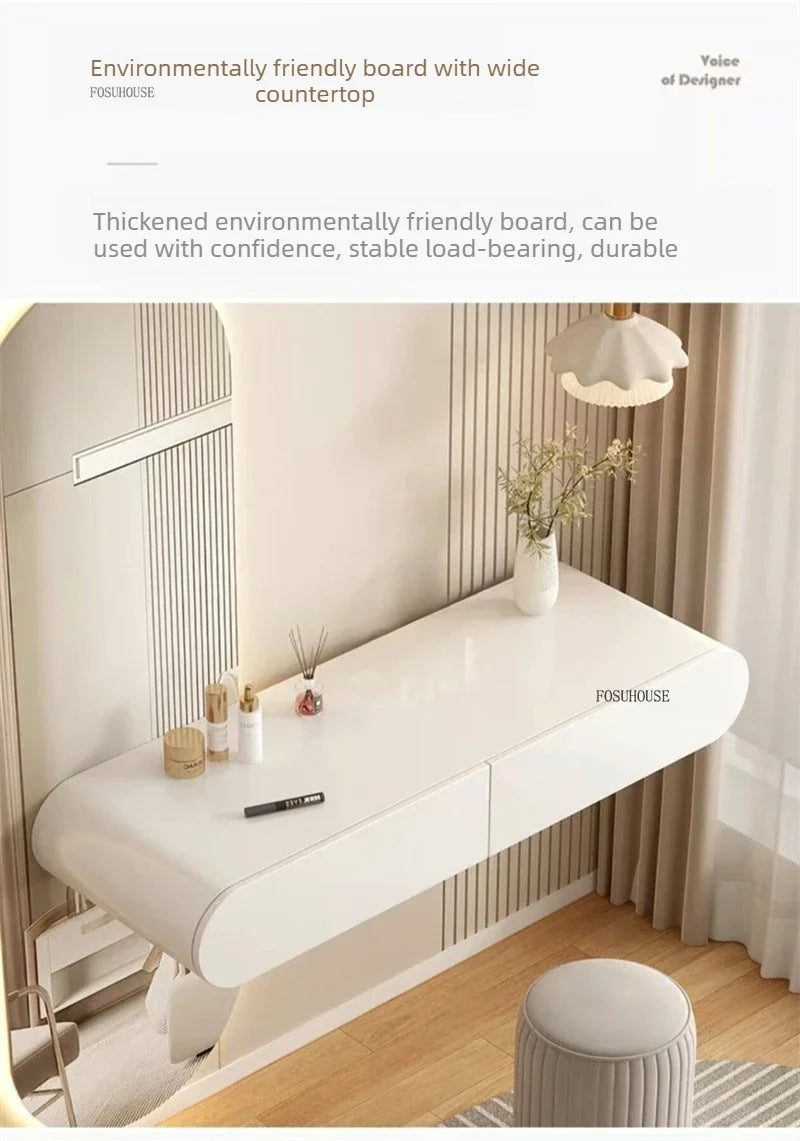 Nordic Wall-mounted Makeup Vanities with Full-length Mirror Vanity Desk Creative Bedroom Furniture Wooden Storage Dressing Table