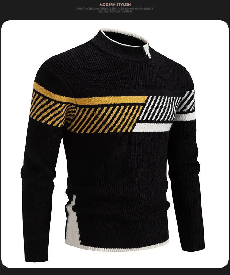 2025 Men's Color-coded Casual Trendy Slim Simple Basic Casual Trendy Knitted Sweater Pullovers Male Clothes Autumn Winter Tops
