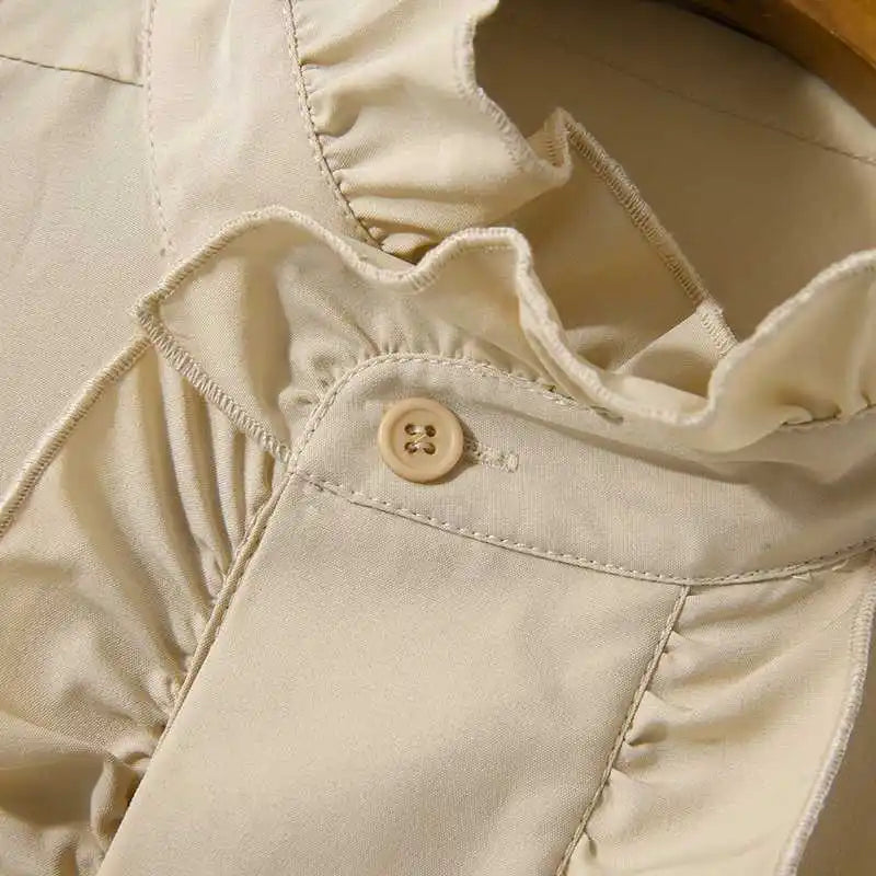 INCERUN 2024 Men Shirt Stand Collar Solid Color Ruffle Long Sleeve Casual Men Clothing Streetwear Elegant Fashion Camisas S-5XL
