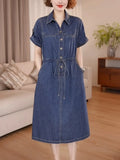 Denim Dress For women Summer 2026 New Female Single Breasted Short sleeved Slim Temperament Casual Dresses With pockets