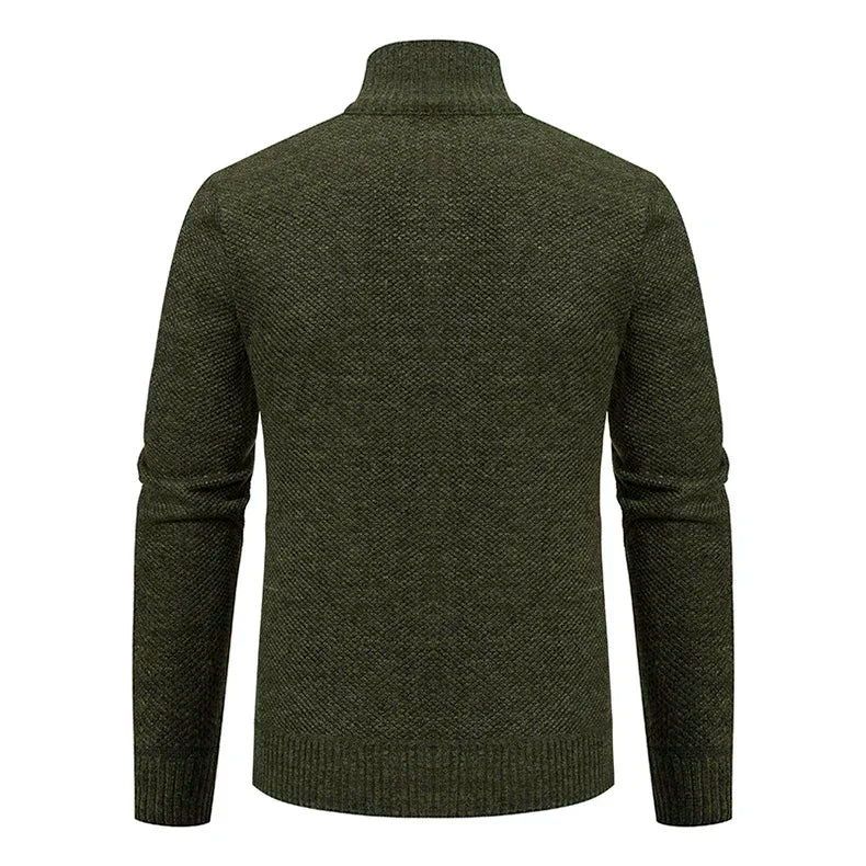 2025 Autumn and Winter New Jersey Men's Casual Sports Coat Solid Color Stand Collar Sweater Grab Fleece Warm Zipper Cardigan