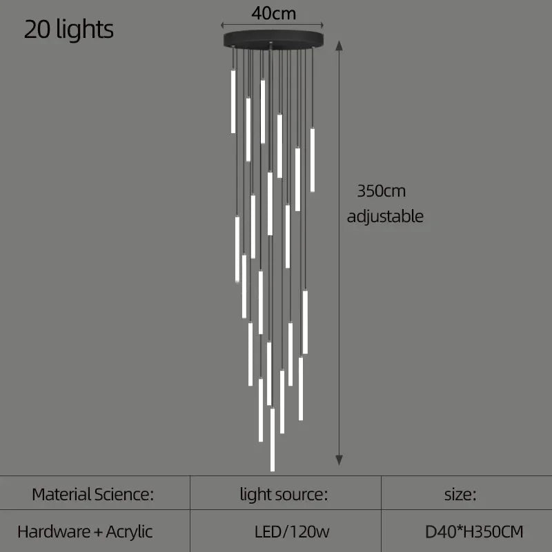Nordic Stairs LED Long Chandeliers Minimalist Duplex Attic Living Room Kitchen Pendant Lights Home Decoration Ceiling Chandelier