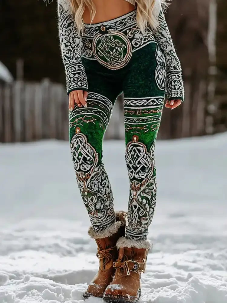 Women's Leggings Green Forest Graphics Outdoor Trousers Polyester Spandex Stretch Elastic Waist Control Streetwear 2026