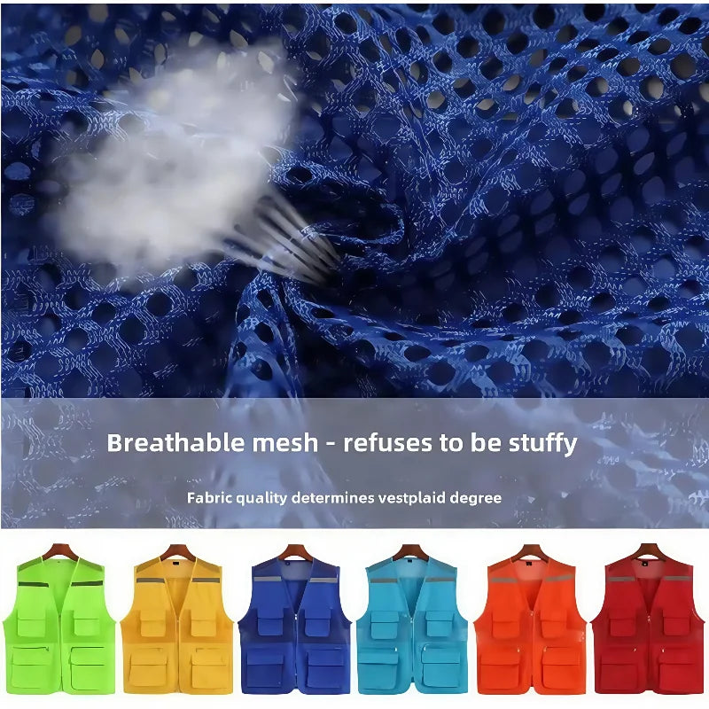 2026 Printing Logo Breathable Men's Summer Mesh Vest Photography Work Multi-Pockets Outdoors Journalist's Vest Sleeveless Vest