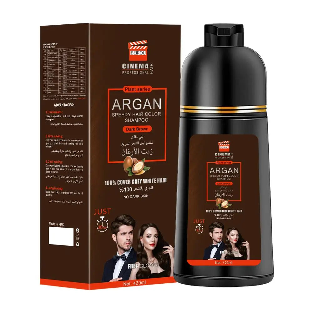3-in-1 Collagen Argan Oil Shampoo Long-Lasting Black Hair Dye Shampoo for Men Women Nourishes Colors Gray Hair, 420ml Formula