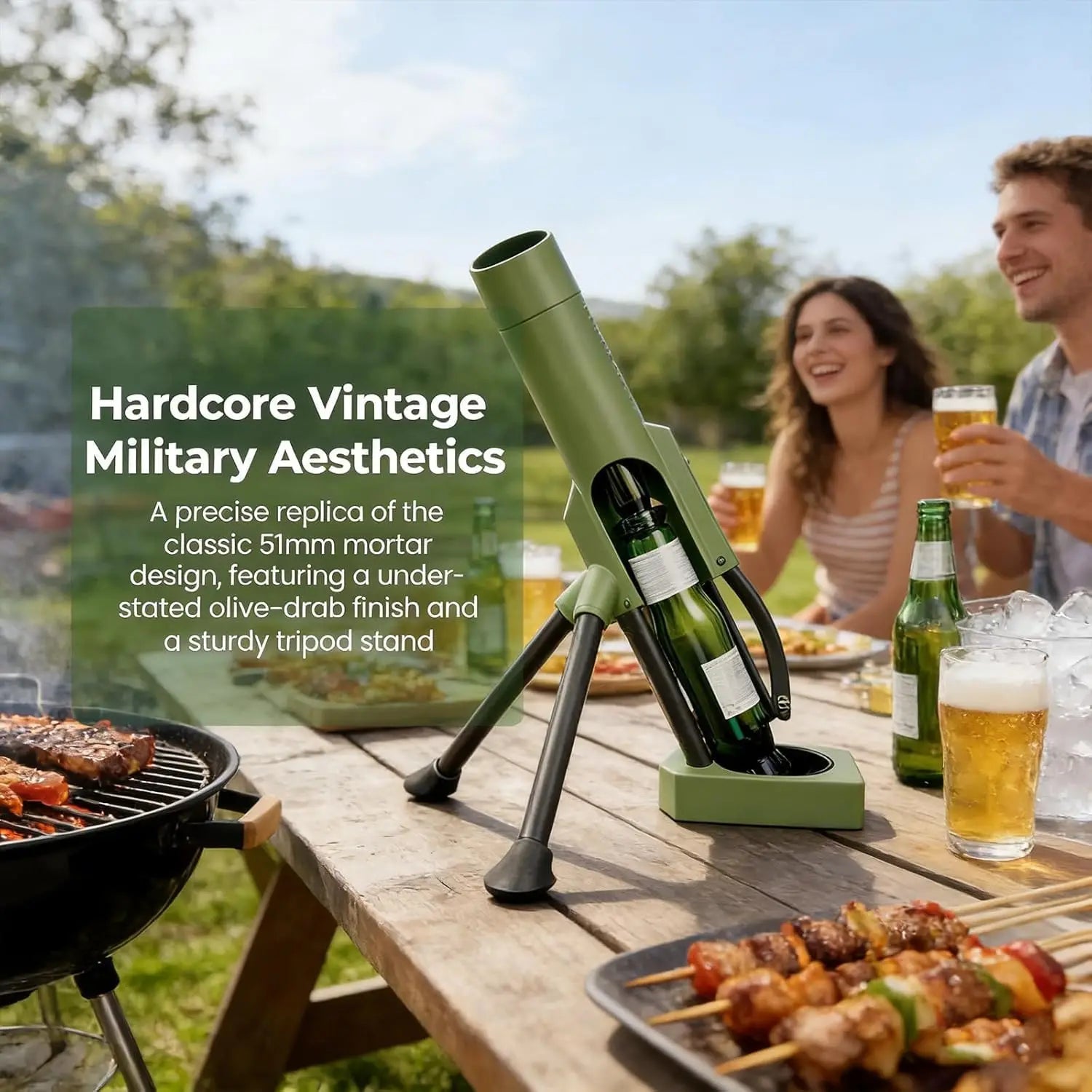 Beer Bottle Mortar Bottle Opener, 33/51mm Mortar Beer Bottle Opener Heavy-Duty Tactical Cap Launcher Hands-Free Push Down Opener