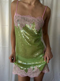 Sequin Lace Trim Patchwork Dress Women Chic Sleeveless High Waist Suspenders Sling Short Dresses 2026 Sexy Party Club Outfits