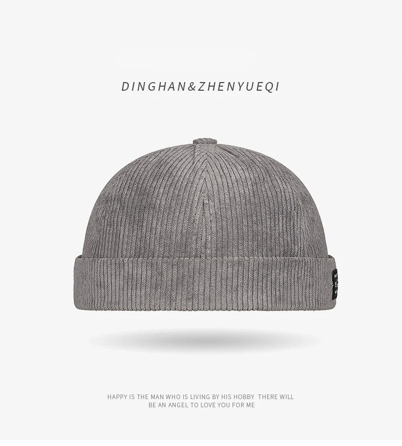 Autumn and winter corduroy brimless casual hat, personalized yuppie hat, men's and women's striped velvet melon skin hat