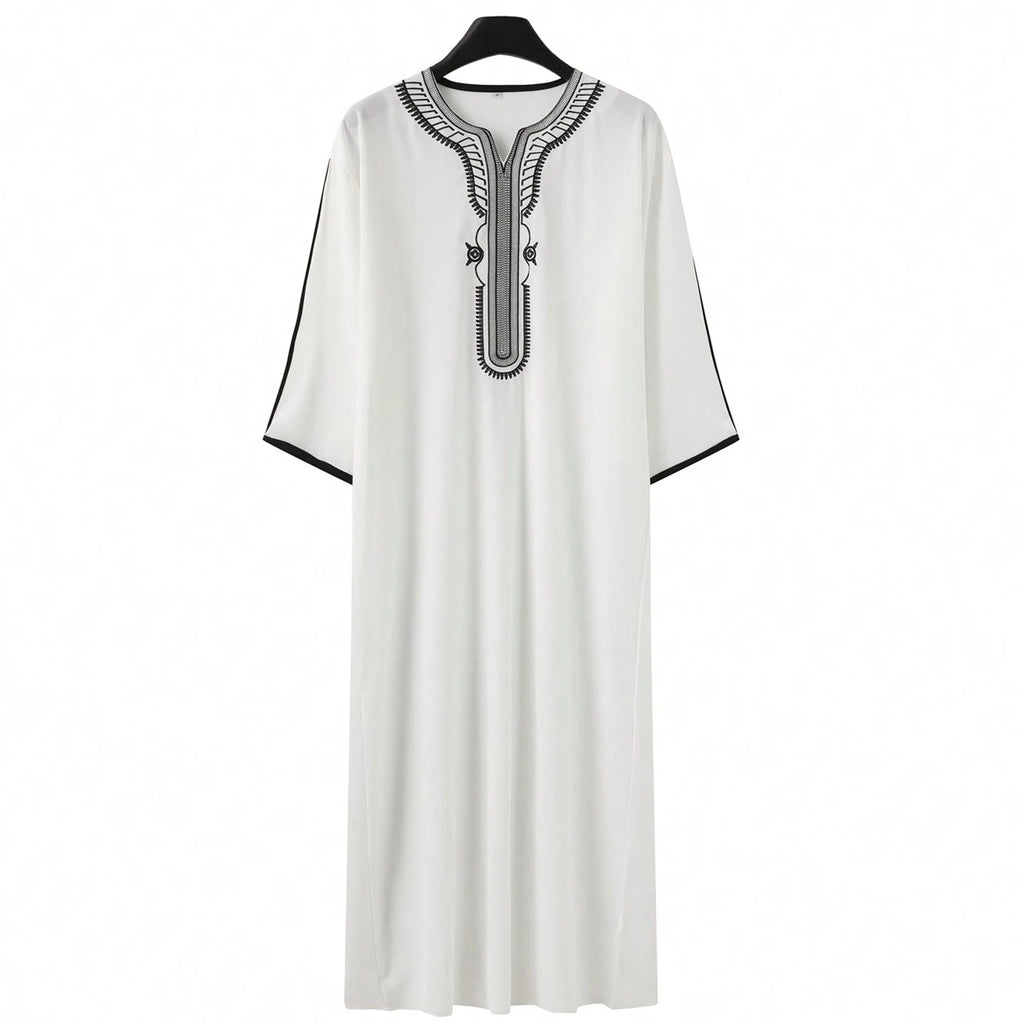 Arab Muslim Men's Robe  Ethnic Style Embroidered Moroccan Style Casual Traditional Islamic Thobe Long Dress Prayer Gown