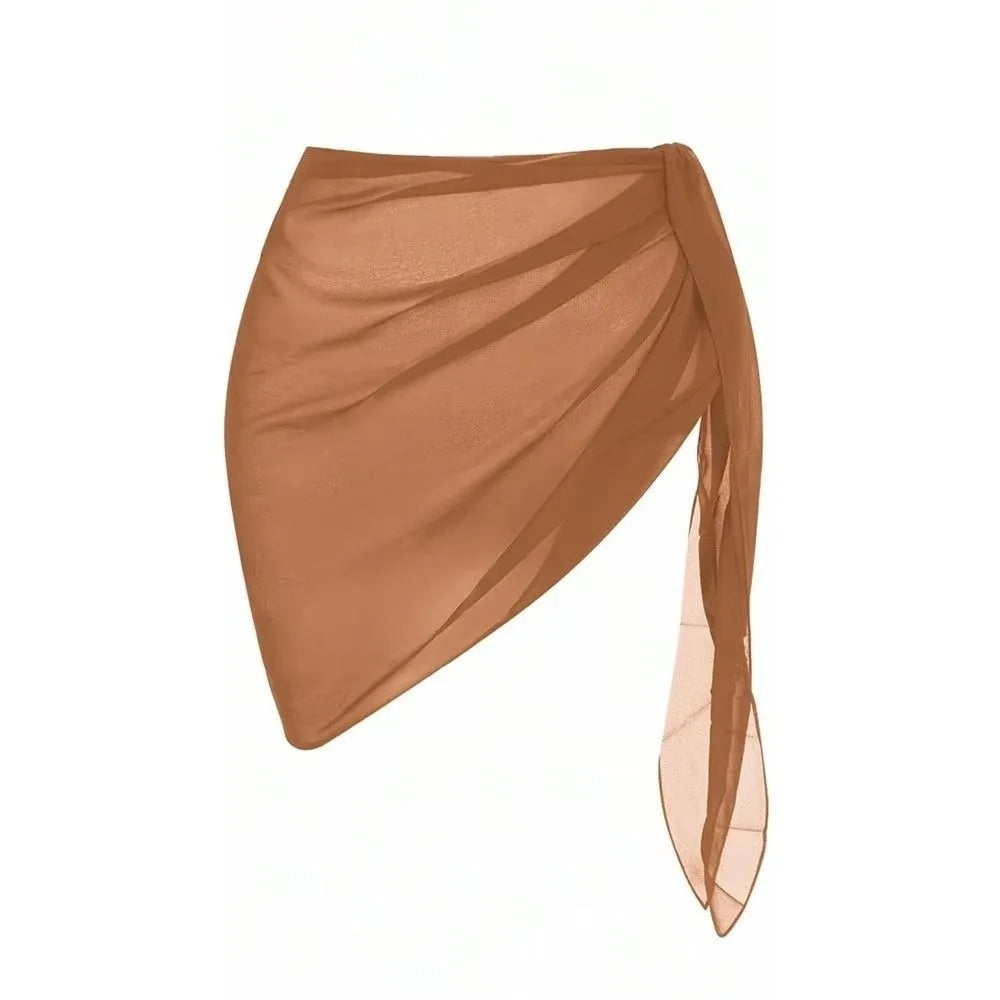 Sexy Solid Color Women Beach Skirt Short Strap Design Bikini Skirt Sheer Swimsuit Coverups Summer Vacation