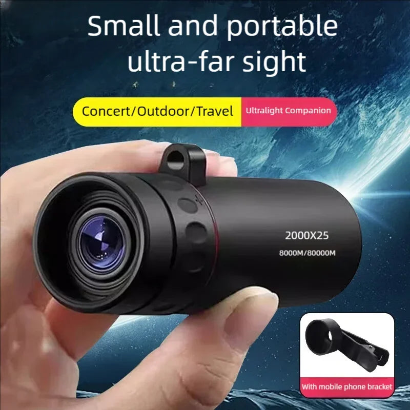 2000x25 HD Monocular Telescope Mini Portable with Phone Holder for Outdoor Camping Hunting Birdwatching