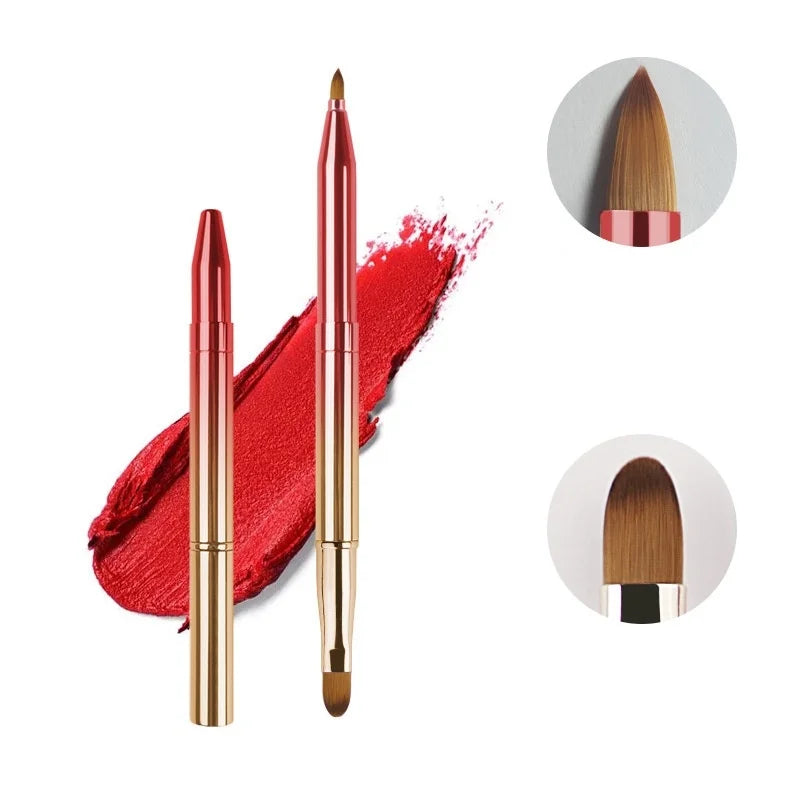 Retractable Lipstick Brushes Double Headed Professional Lip Gloss Brush Applicator with Protect Cap Women and Girls Makeup Tool