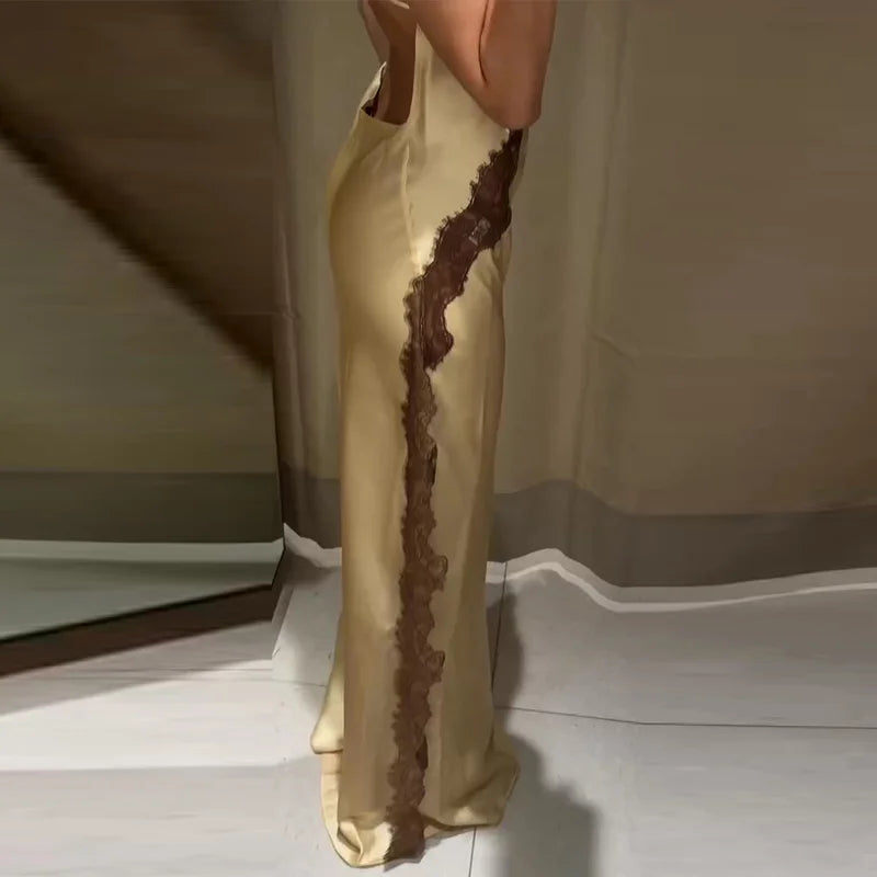 Sexy Lace Patchwork Women's Long Sleeve Beach Halter Backless Hip Package Female Dresses 2026 Summer Fashion Long Lady Robe
