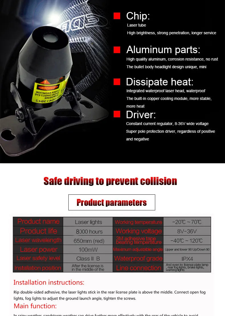 led projector Car laser Fog Light Motorcycle Anti Collision Rear-end Laser Tail Lights Brake Light Universal Decorative Lamp