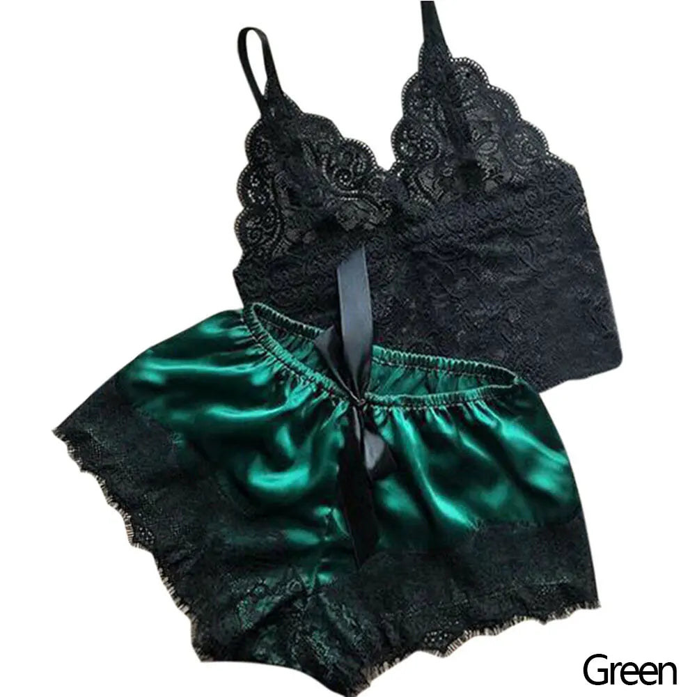 1 Set Fashion Womens Lace Sleepwear Lingerie Tops Shorts Set Babydoll Pajamas Sports Underwear Nightwear 4 Colors
