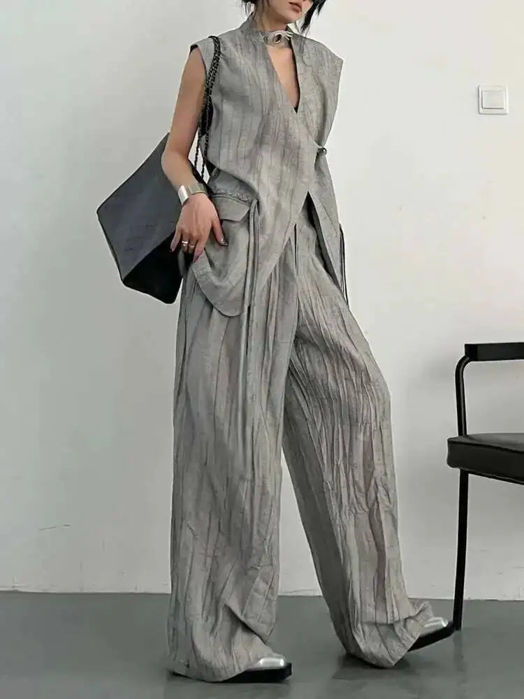 BJTZ Loose Tie-dye Designer Women's Set 2025 Spring Summer New Two Piece Sleeveless Versatile Top Vest Loose Wide Pants Female
