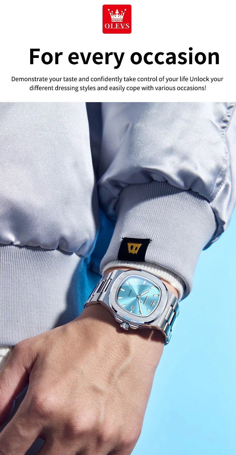 OLEVS Men Watch 3696 Fashion Trend Original Watch Luxury Square Calendar Waterproof Luminous Simple Business Men Quartz Watch