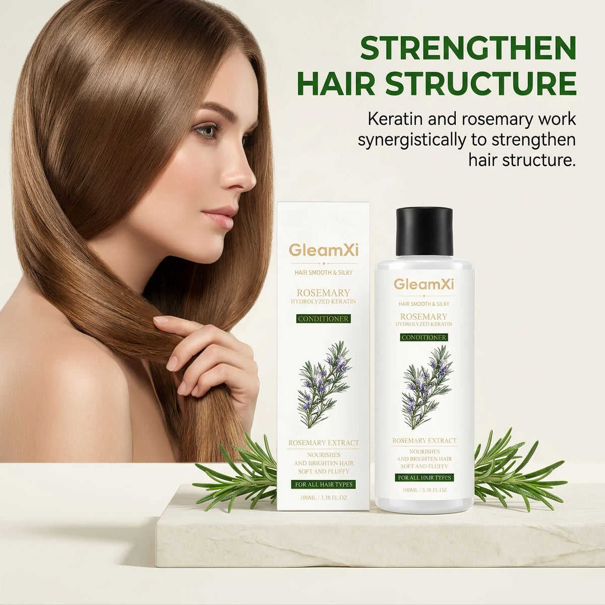 GleamXi Rosemary Hair Hydrolyzed Keratin Conditioner Anti Frizz Repair Split Ends Nourish Dry Damage Hair Smoothing Conditioner