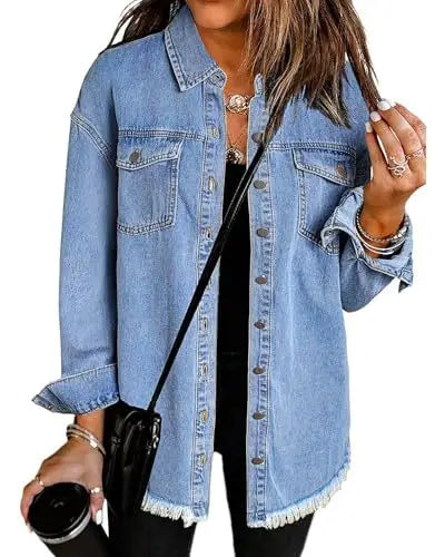Women's Trendy Washed Denim Jacket New Spring Autumn Trimmed Edges Casual Classic Fit Jeans Jacket for Ladies