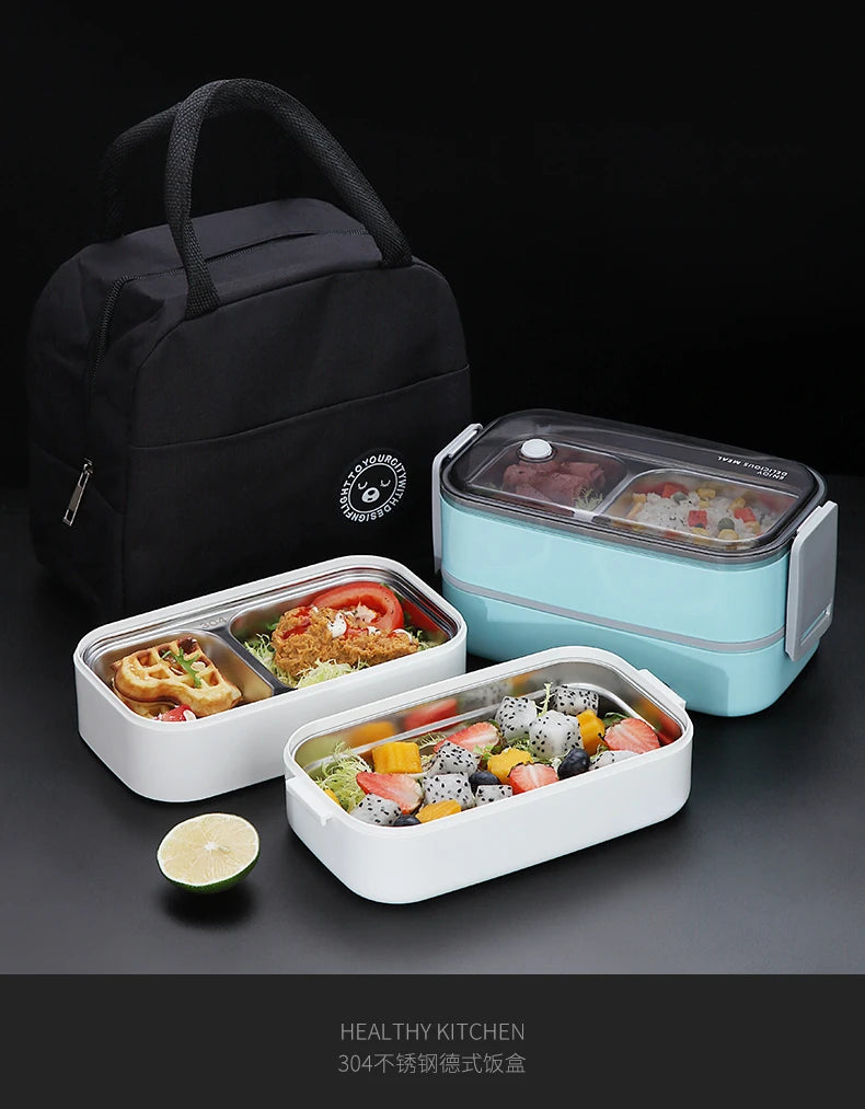 304 stainless steel lunch box for Adults Kids School Office 1/2 Layers Microwavable portable Grids bento Food Storage Containers