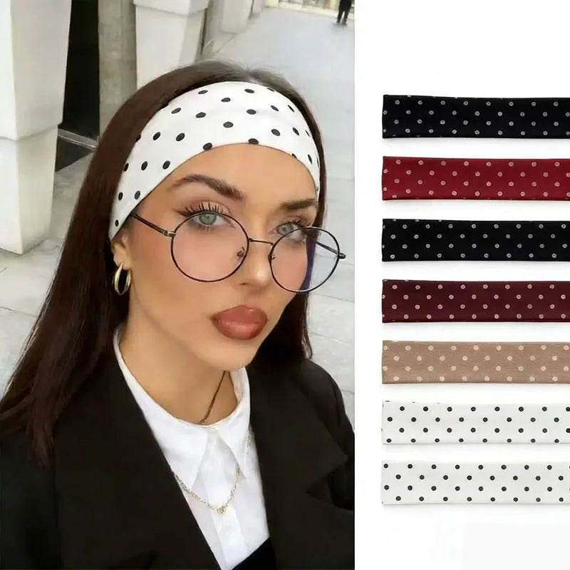 Hot Sale! Polka Dot Yoga Elastic Headband Fashionable Travel Vacation Makeup Headband Sports Fitness Sweat-absorbent Hairband