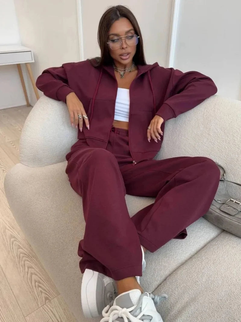 Fashion 2 Piece Sets Women Outfit Autumn Clothing Women 2026 Zip Hooded Sweatshirt Top and Pants Suit Casual Tracksuit Woman Set