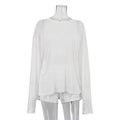 Tossy Casual White 2 Piece Set Women Summer Lounge Wear Loose Long Sleeve Pullover Top And High Waist Shorts Beach Outfits 2026